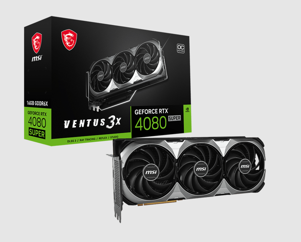  nVIDIA GeForce RTX 4080 SUPER 16G VENTUS 3X OC<br>Boost Clock: 2580 MHz, 2x HDMI/ 2x DP, Max Resolution: 7680 x 4320, 1x 16-Pin Connector, Recommended: 750W  